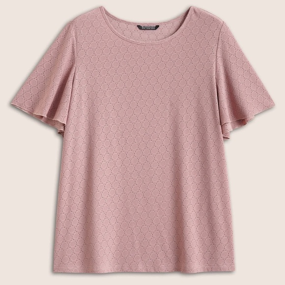 BloomChic Plus Size 2XL Plain Textured Geometric Flutter Sleeve T-shirt us18-20 - Picture 5 of 6